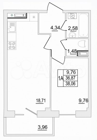 1-к. квартира, 38,6 м², 11/13 эт.