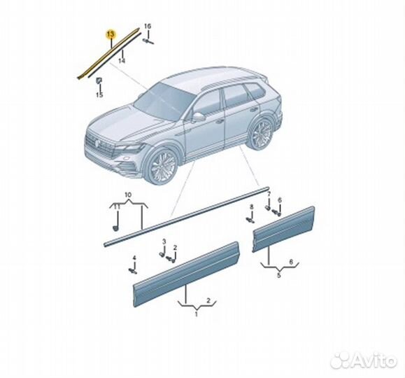 Молдинг лобового стекла левый Volkswagen Touareg