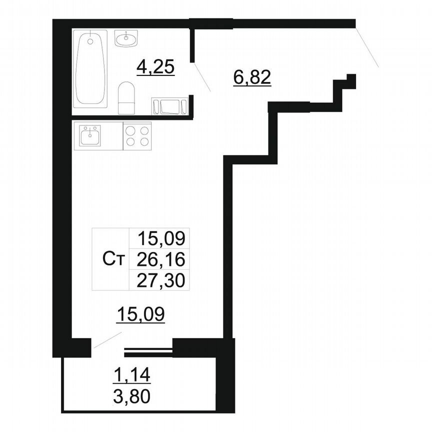 Квартира-студия, 27,3 м², 5/11 эт.
