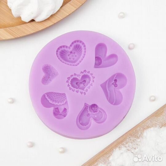 Силиконовый молд «Сердца ажурные», 9,59,5 см, цвет