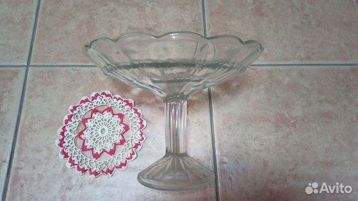 Фруктовница-конфетница СССР. Вязаная салфетка-пода