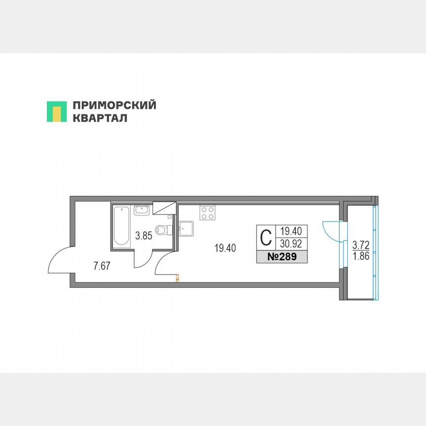Квартира-студия, 30,7 м², 3/19 эт.