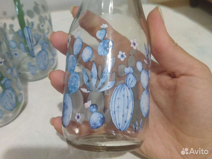 Новый набор стаканов 4 шт в форме бутылки 330 мл