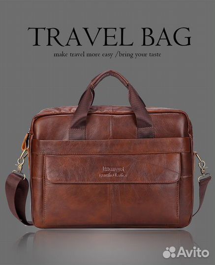 Мужская кожаная сумка, цвет коричневый