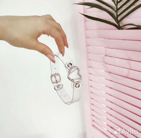 Чокер прозрачный силиконовый с сердцем чокер цепи