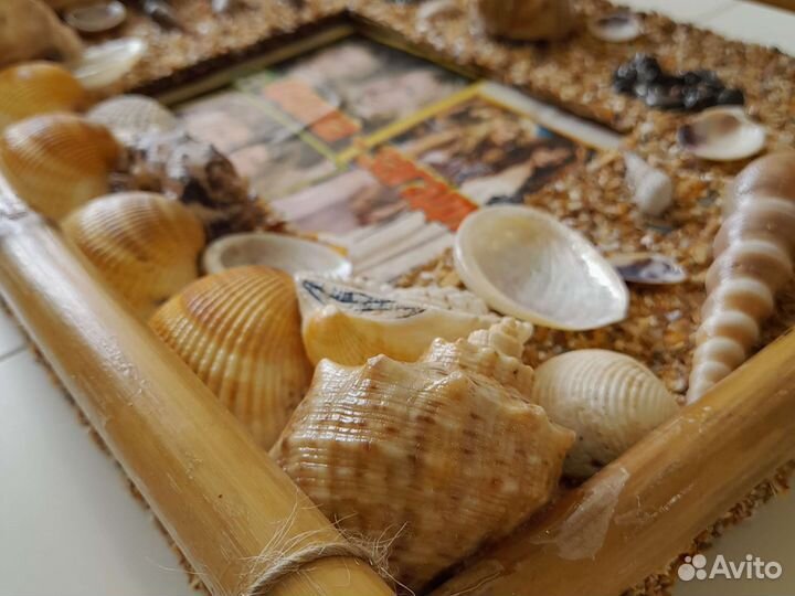 Рамка для фото в морском стиле с ракушками