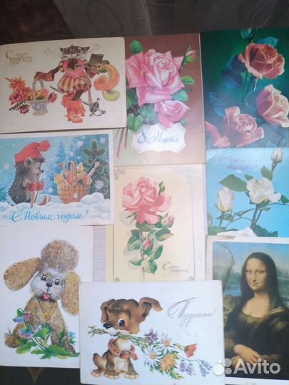 Открытки СССР чистые, набор, 1 с поздравлением
