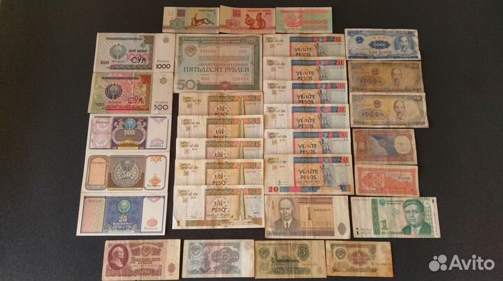 Банкноты из разных стран: Куба, Индия и другие