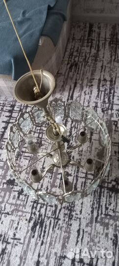 Люстра старинная. Хрусталь. Металл. 6 ти рожковая