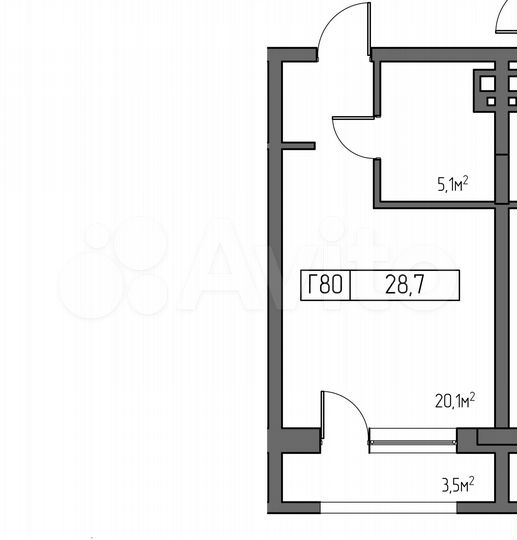 1-к. апартаменты, 28,7 м², 7/7 эт.