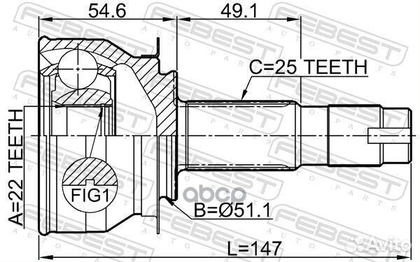 Шрус наружный 22x50x25 chevrolet cobalt 2013