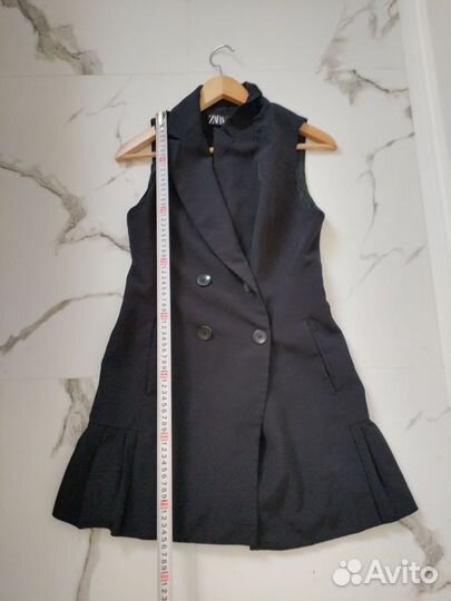 Пиджак чёрный женский удлиненный xs (24)