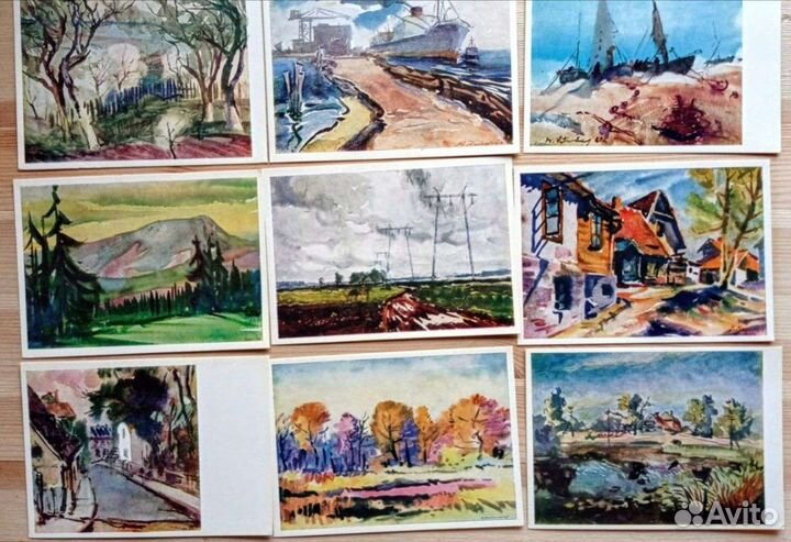 Акварельные пейзажи, 47 открыток. Акварель