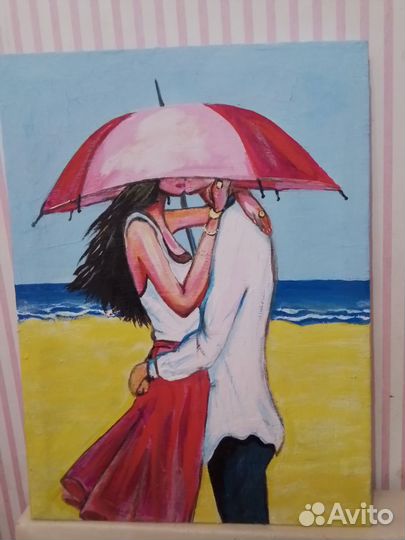Картина,Поцелуй на пляже, акрил