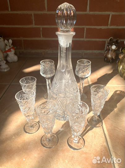 Графин хрустальный и рюмки СССР винтаж
