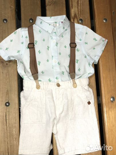 Zara льняные шорты на подтяжках на мальчика