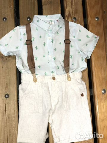 Zara льняные шорты на подтяжках на мальчика