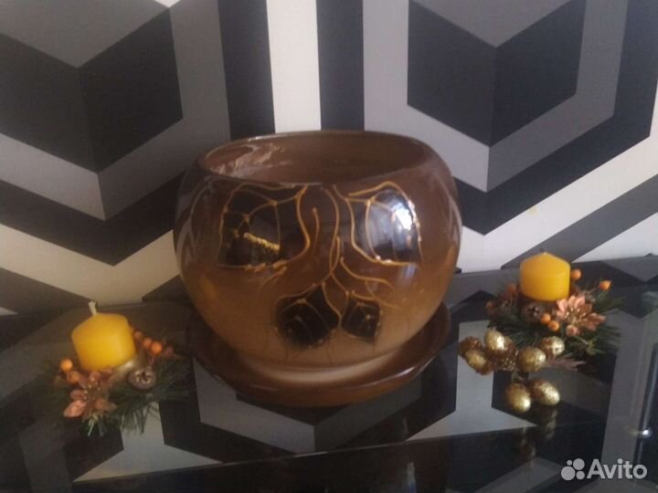 Горшок кашпо керамический для цветов с поддоном