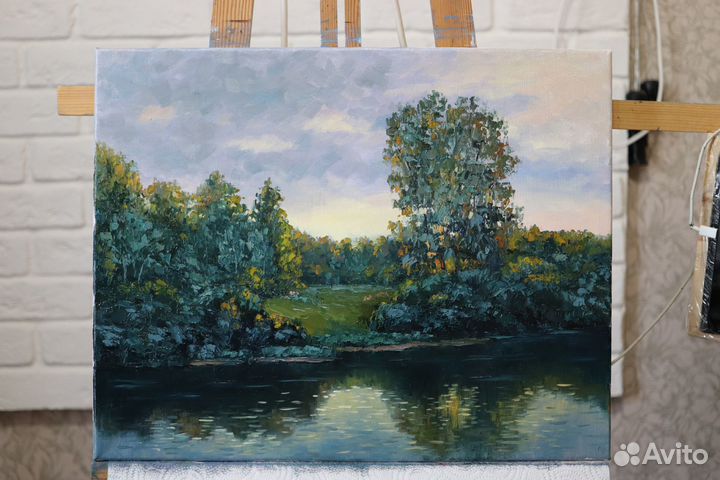Картина маслом пейзаж речка