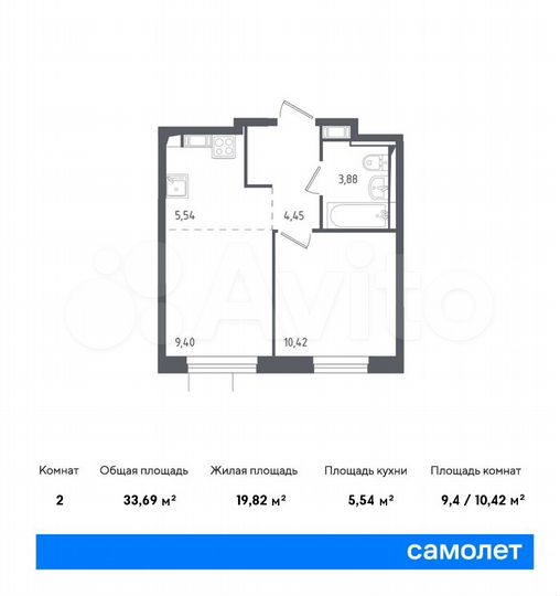 2-к. квартира, 33,7 м², 8/12 эт.