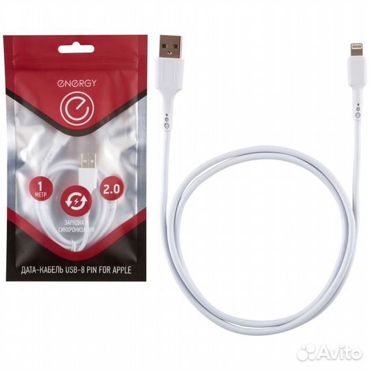 Кабель USB 2.0-lightning energy ET-05 1,0м белый
