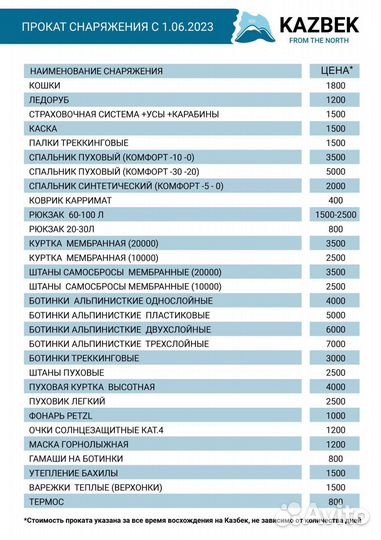 Аренда снаряжения на г. Казбек