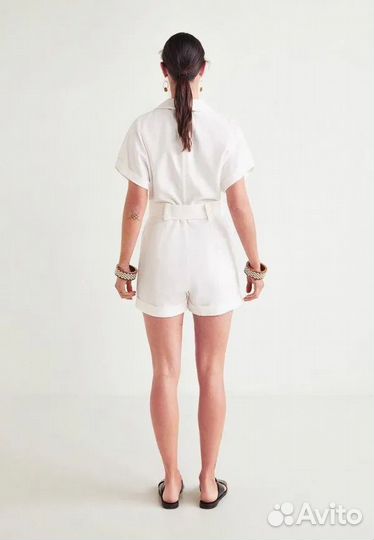 Mango белый комбинезон лен