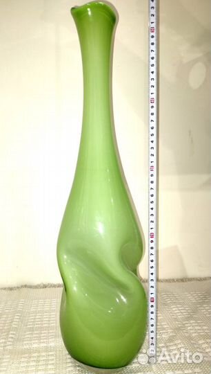 Ваза напольная зелёная, секло