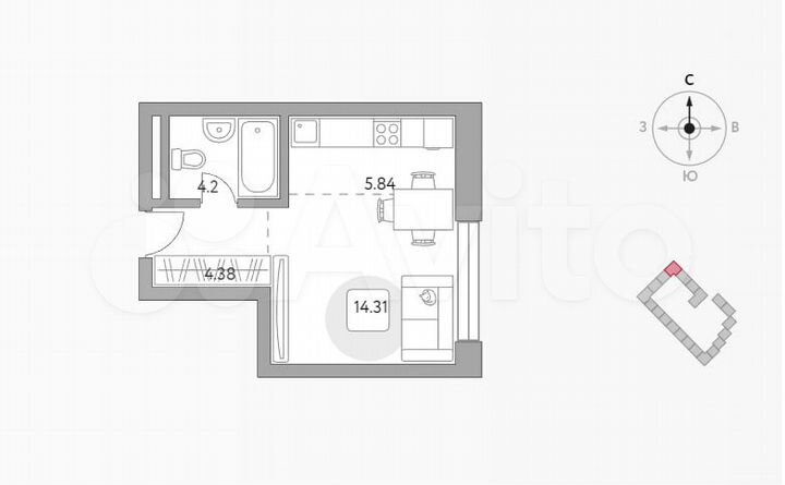 Квартира-студия, 28,7 м², 19/19 эт.