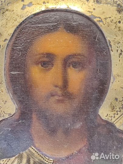 Икона Спас Вседержитель 19 век серебряный оклад