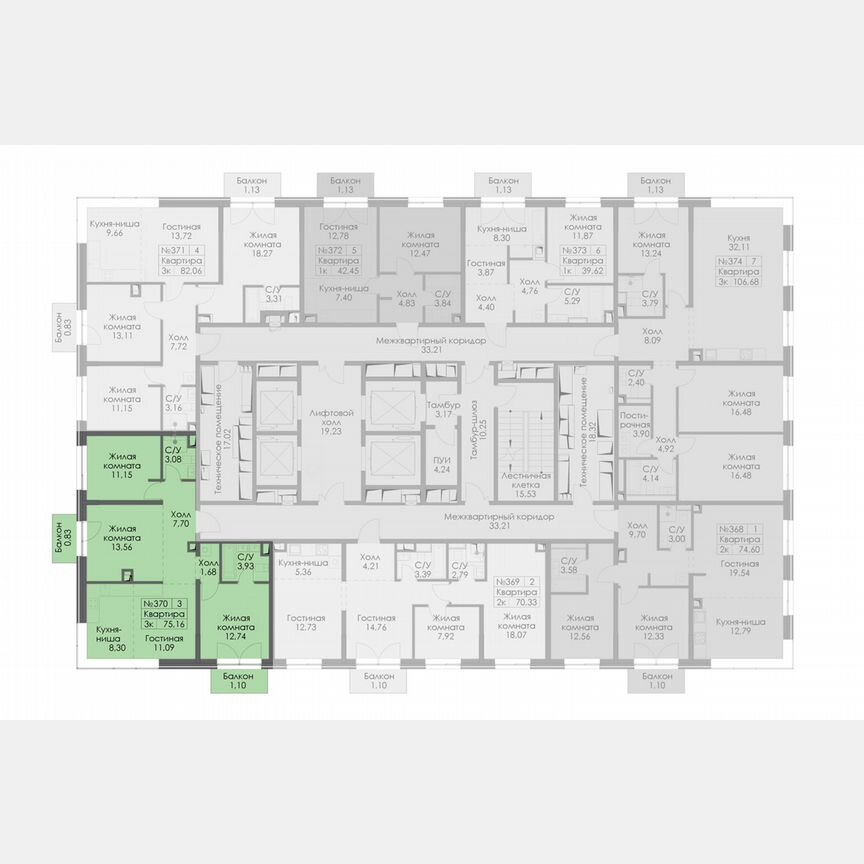 3-к. квартира, 75,2 м², 23/26 эт.