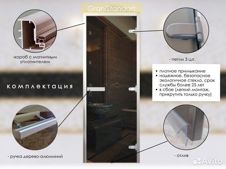 Дверь из стекла в сауну, баню, хамам