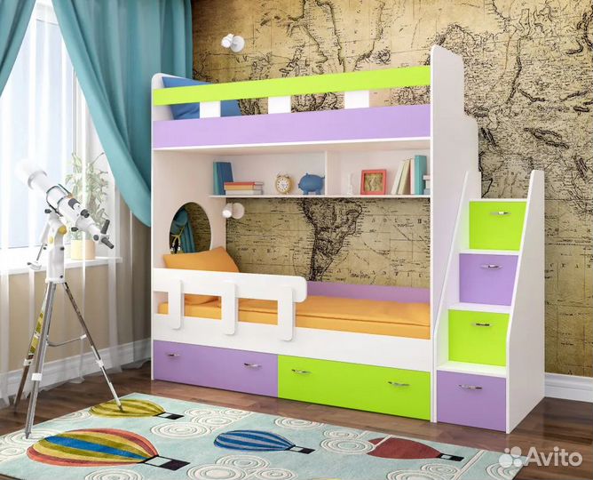 Кровать 2-х ярусная Юниор 1 с бортиком (800*1900)