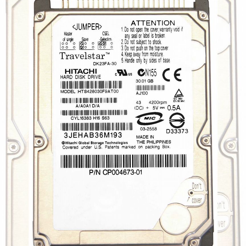 [DK23FA-30] Жесткий Диск Hitachi 30gb Ide 2,5" Hdd Dk23fa-30