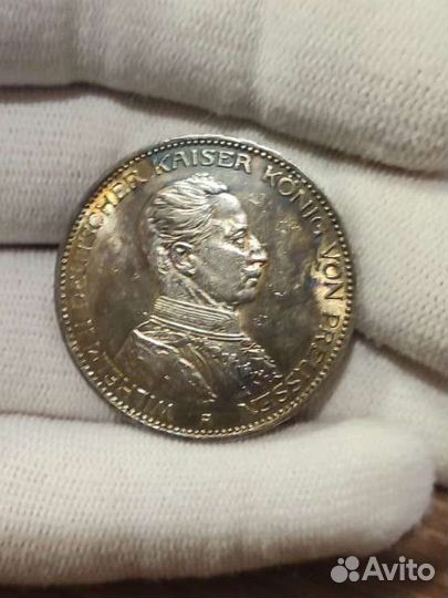 3 марки 1914 года серебро Вильгельм II мундир