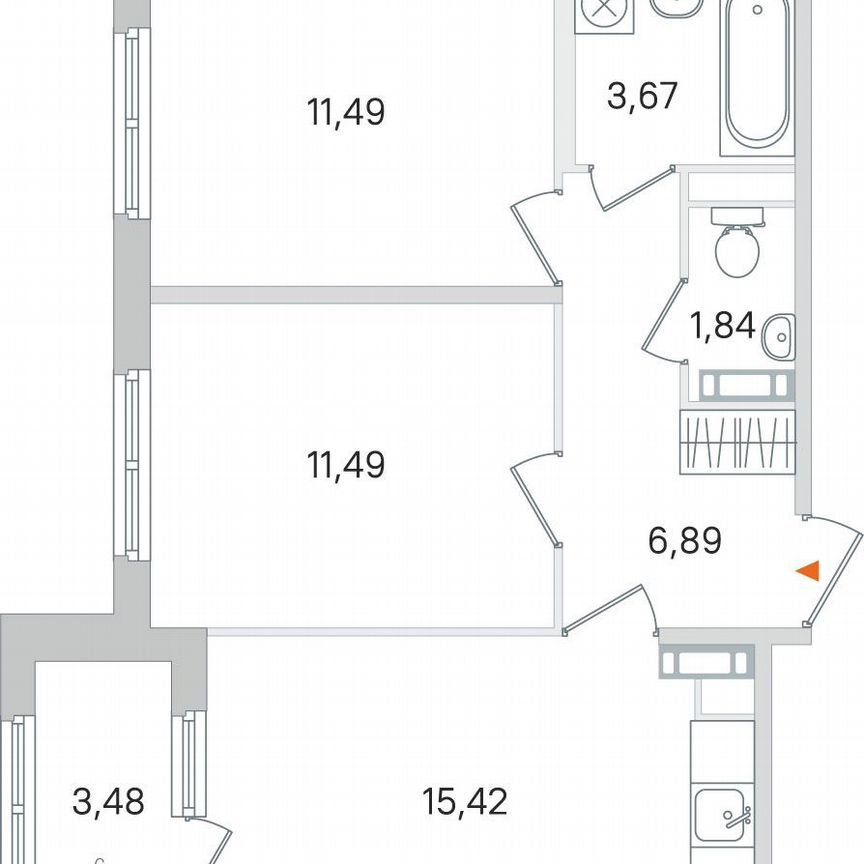 2-к. квартира, 52,5 м², 3/4 эт.