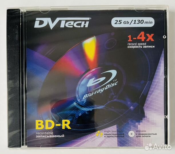 Диск blu-ray DVTech BD-R Single Layer 25Gb (10шт)