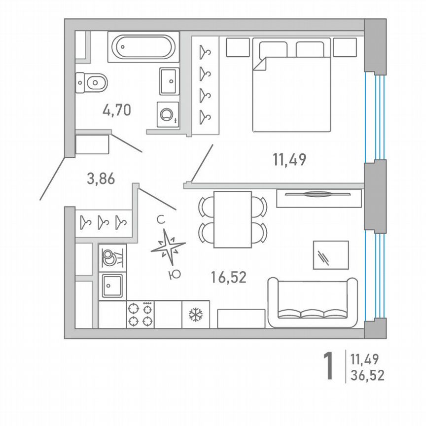 1-к. квартира, 36,5 м², 2/10 эт.