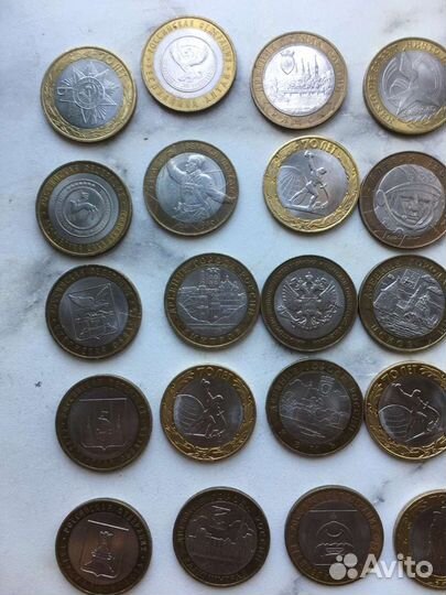 Юбилейные монеты 10 рублей, указаны наименования