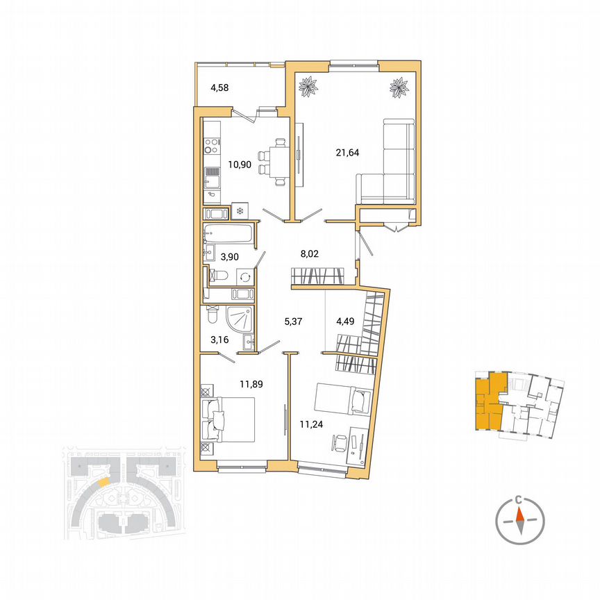 3-к. квартира, 82,9 м², 4/8 эт.