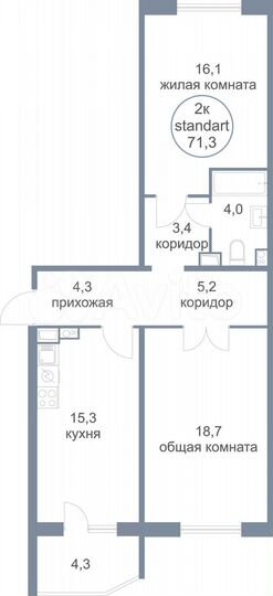 2-к. квартира, 71,3 м², 6/17 эт.