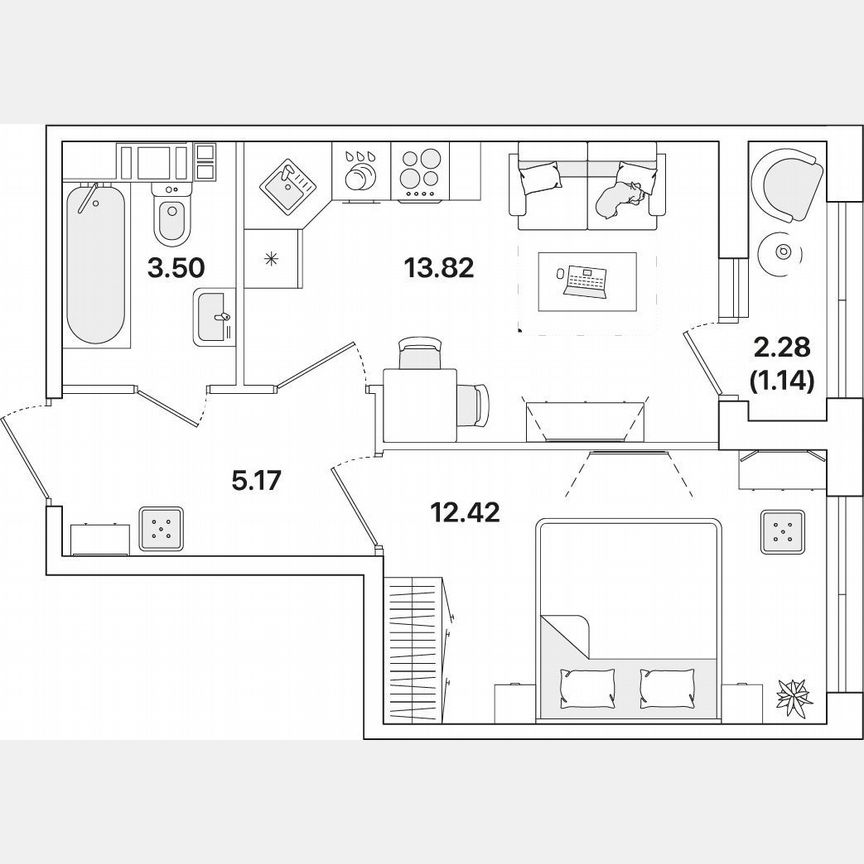 1-к. квартира, 36,1 м², 12/12 эт.