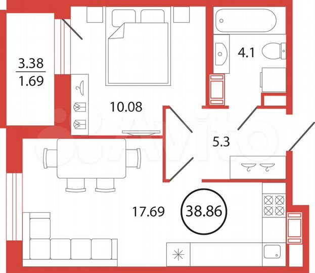 1-к. квартира, 38,9 м², 6/12 эт.