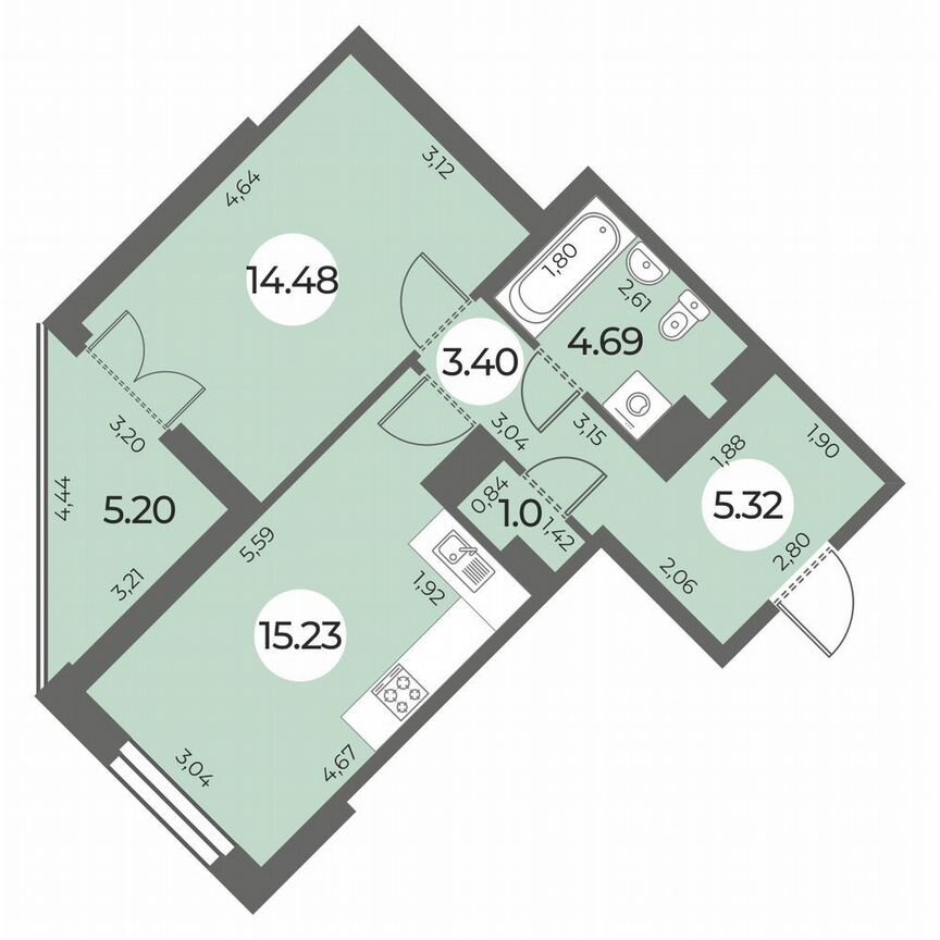 1-к. квартира, 46 м², 8/24 эт.