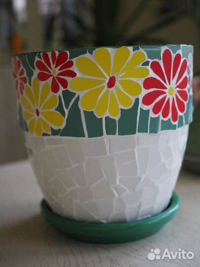 Горшок кашпо для растений ручная работа мозаика