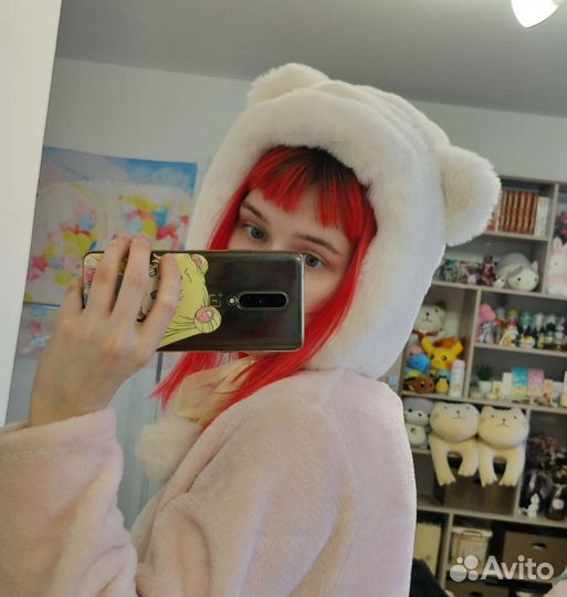 Теплая зимняя шапка мишка