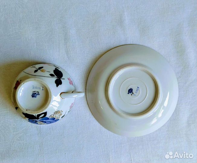 Чашка с блюдцем лфз голубой Роза Наркомпрос