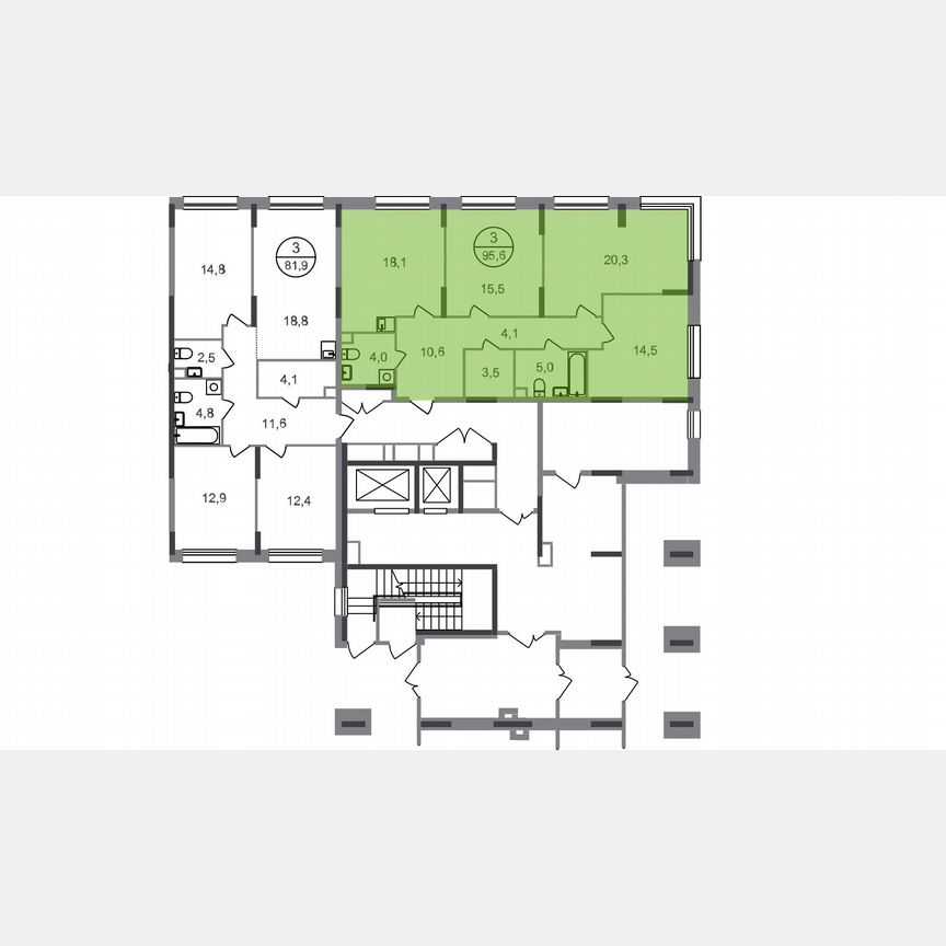3-к. квартира, 95,6 м², 1/17 эт.