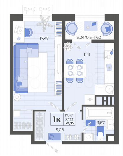 1-к. квартира, 39 м², 12/14 эт.