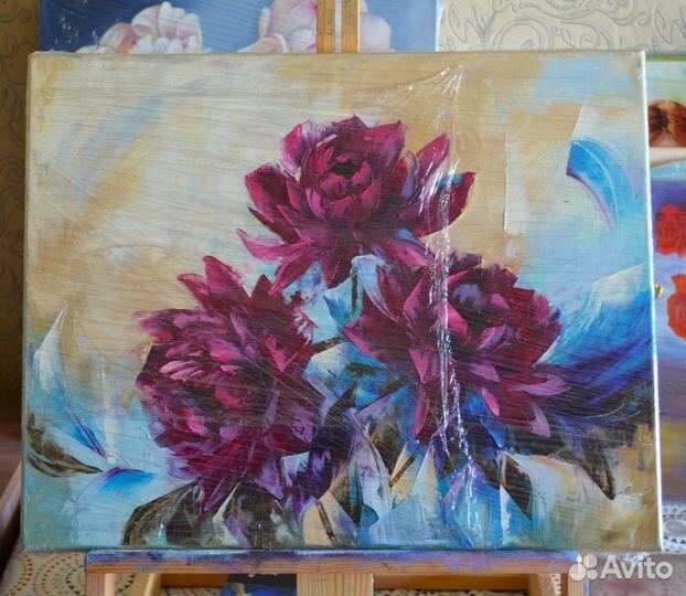 Картина маслом Цветы холст 50х40 см 2 шт